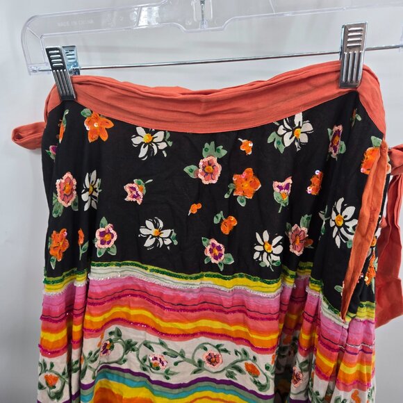 Jasmine Sports Multicolor Multipattern Boho Beaded 100% Cotton Maxi Skirt Medium - Picture 3 of 16